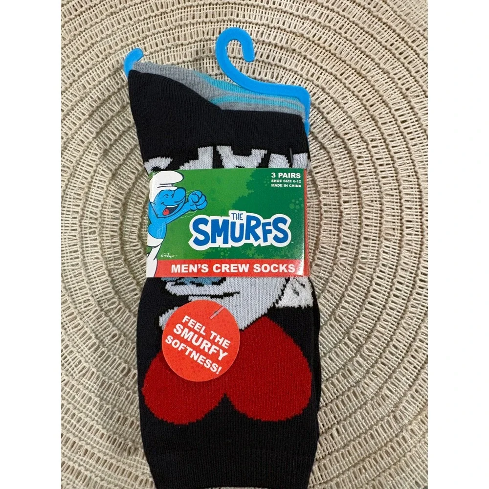The Smurfs‎ Crew Socks 3 Pairs Navy Blue Grey Naps Size 6-12